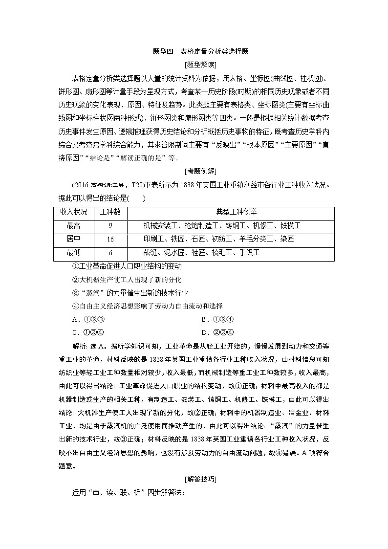 2020届二轮复习 题型四　表格定量分析类选择题 学案（浙江专用）01