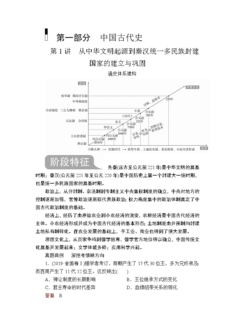 2020届二轮复习 第1讲 从中华文明起源到秦汉统一多民族封建国家的建立与巩固 学案02