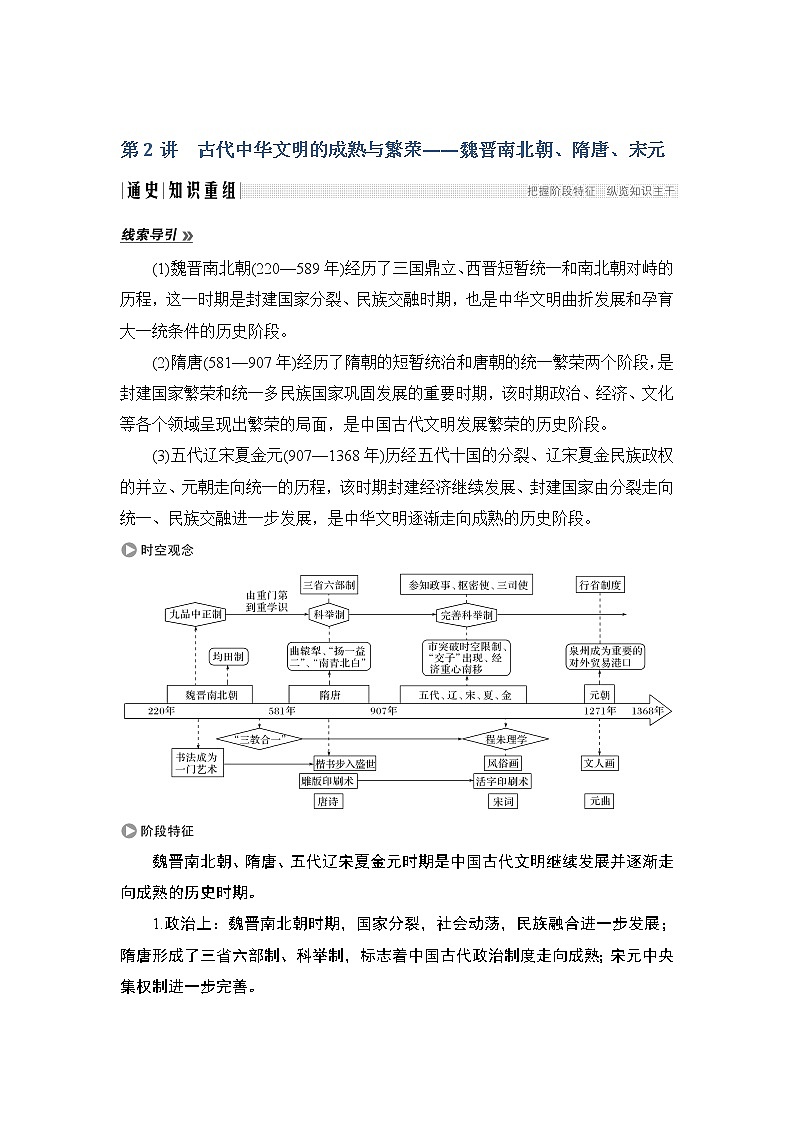 2020届二轮复习 第2讲　古代中华文明的成熟与繁荣——魏晋南北朝、隋唐、宋元 学案01
