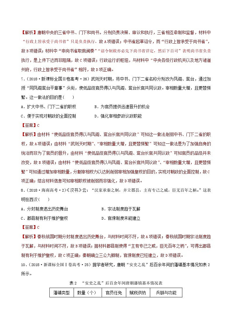 2020届二轮复习 第02讲从汉至元政治制度的演变 学案03