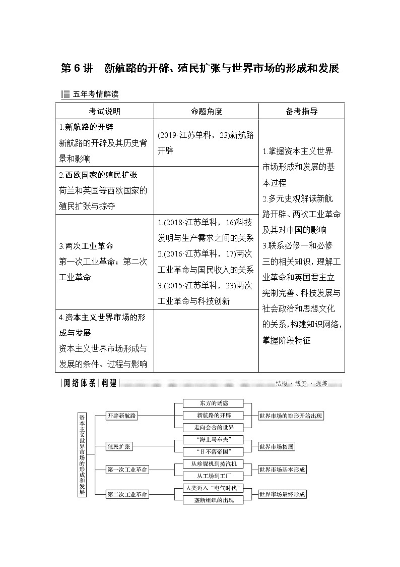 2020届二轮复习 第6讲新航路的开辟、殖民扩张与世界市场的形成和发展 学案（江苏专用）01