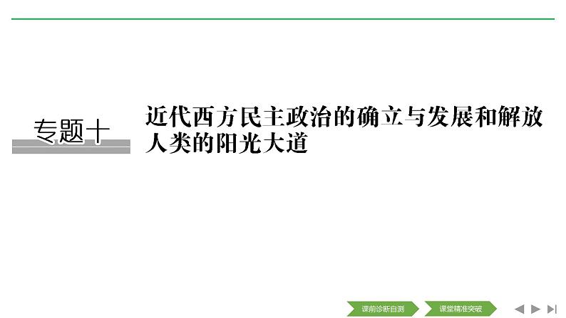 2020届二轮复习（浙江专用）：专题十 近代西方民主政治的确立与发展和解放人类的阳光大道（课件）（52张）01