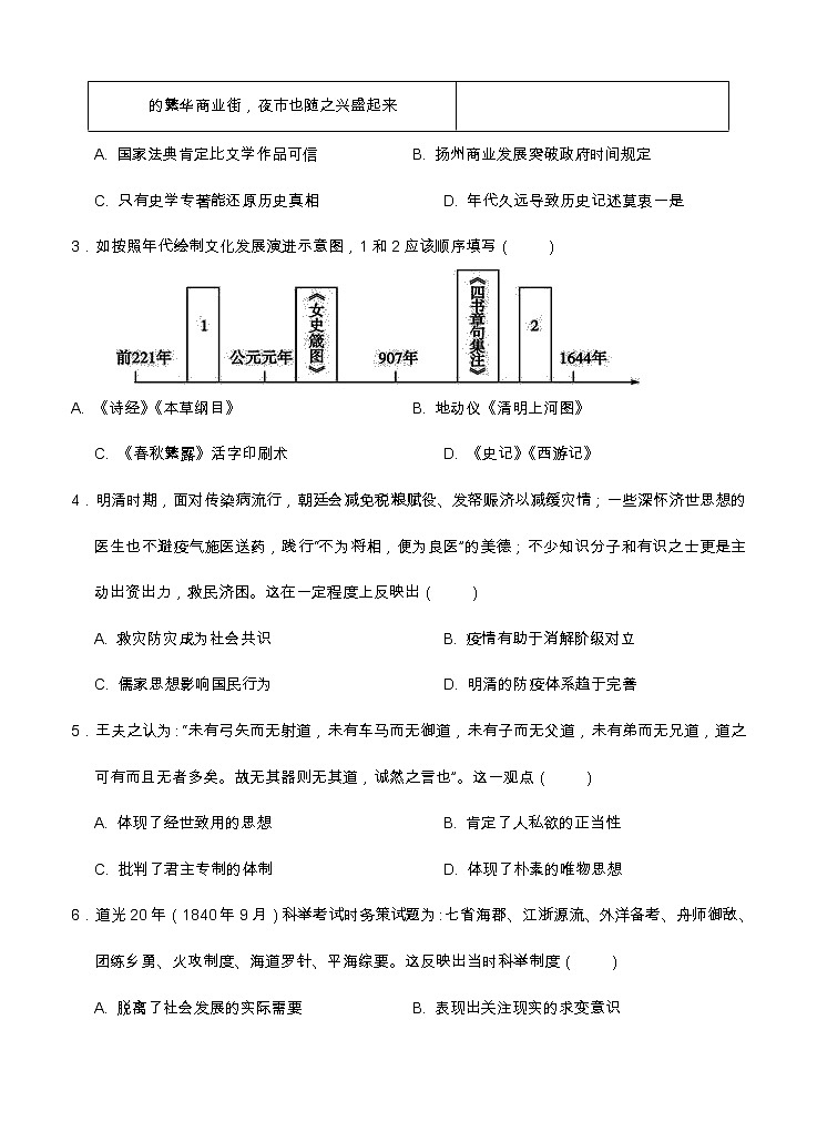 湖北省龙泉中学2021届高三上学期8月月考 历史（word版含答案） 试卷02