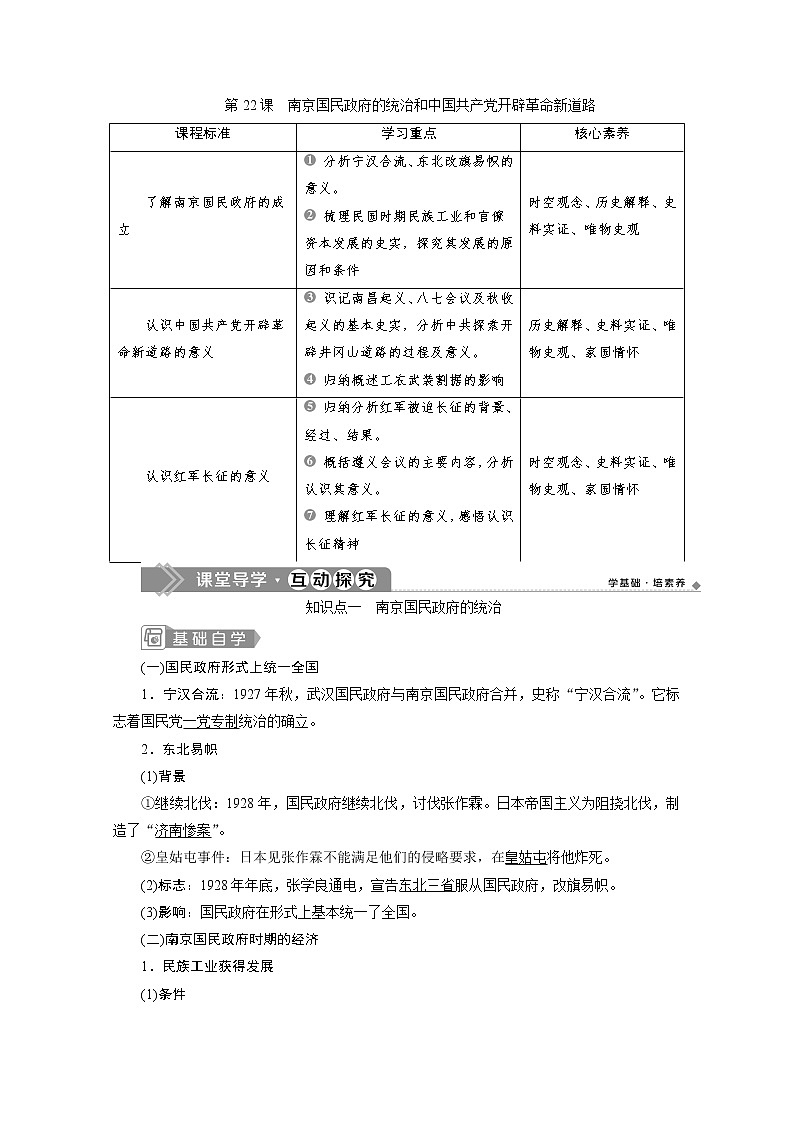 （新）统编版历史必修上册教学讲义：第22课　南京国民政府的统治和中国共产党开辟革命新道路01