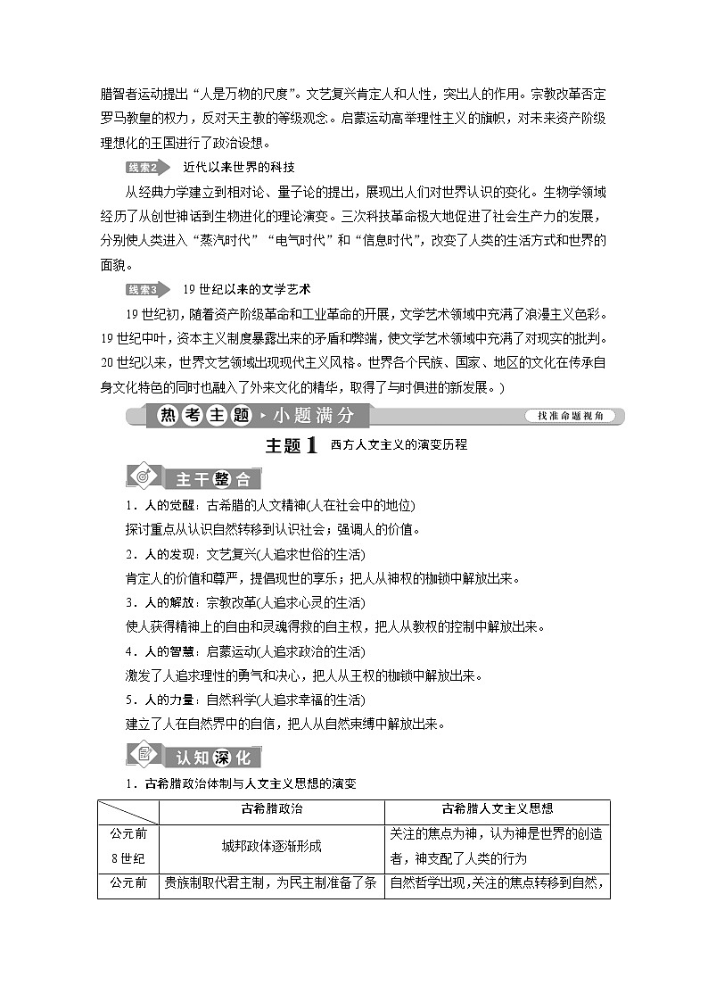 2020新课标高考历史二轮专题版讲义：专题十　一脉相承的人文精神与近现代世界科技文艺02