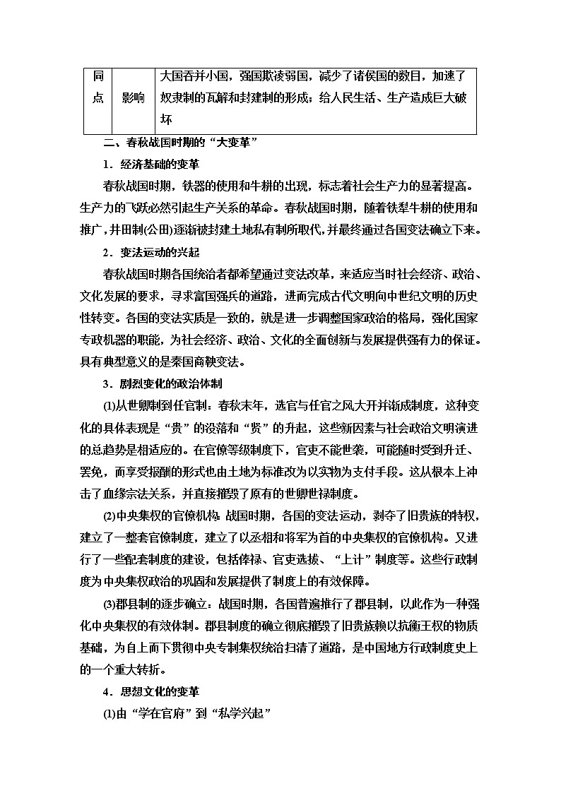 2020新课标高考历史二轮专题版教师用书：模块1话题1　社会转型——春秋战国时期的“大动荡”“大变革”“大发展”【主题贯通】02