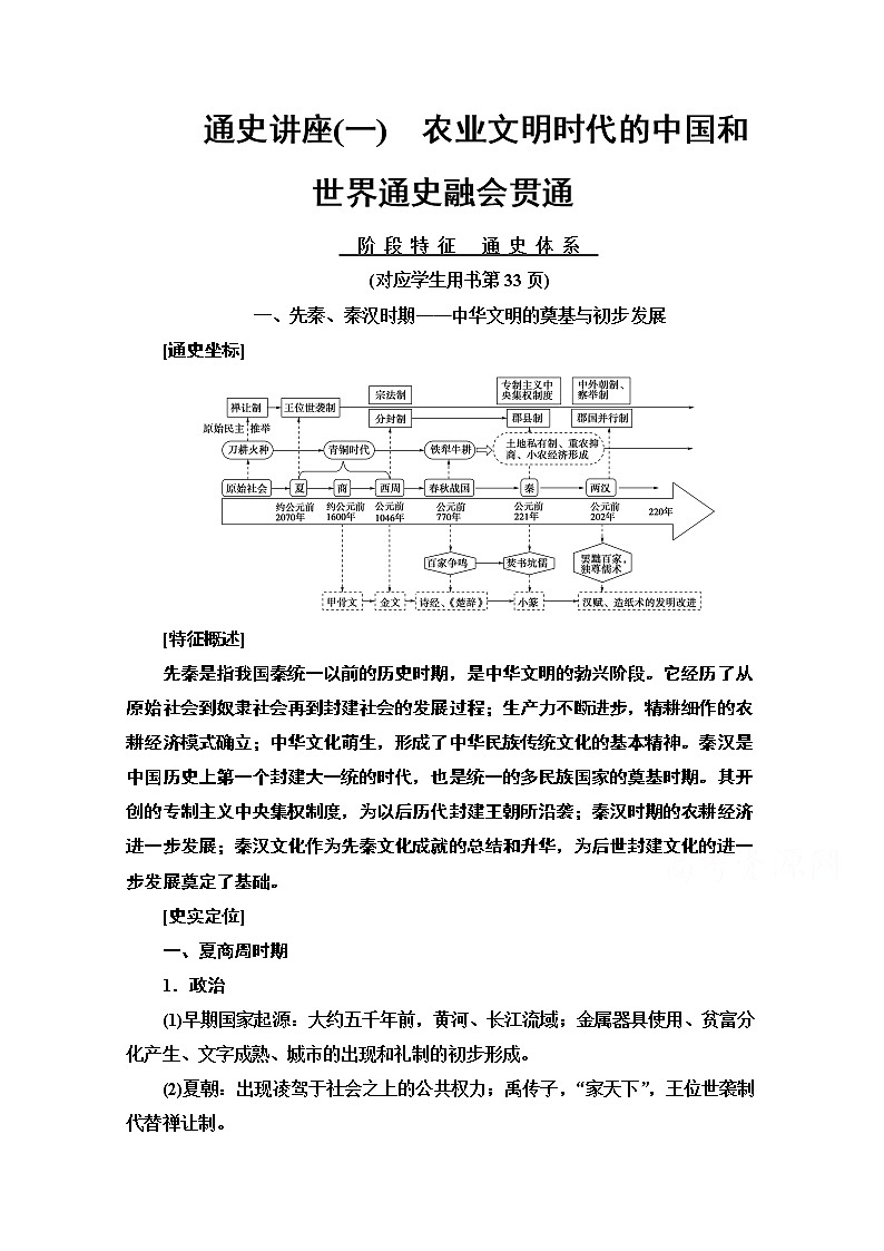 2020新课标高考历史二轮专题版教师用书：模块1通史讲座1　农业文明时代的中国和世界通史融会贯通01