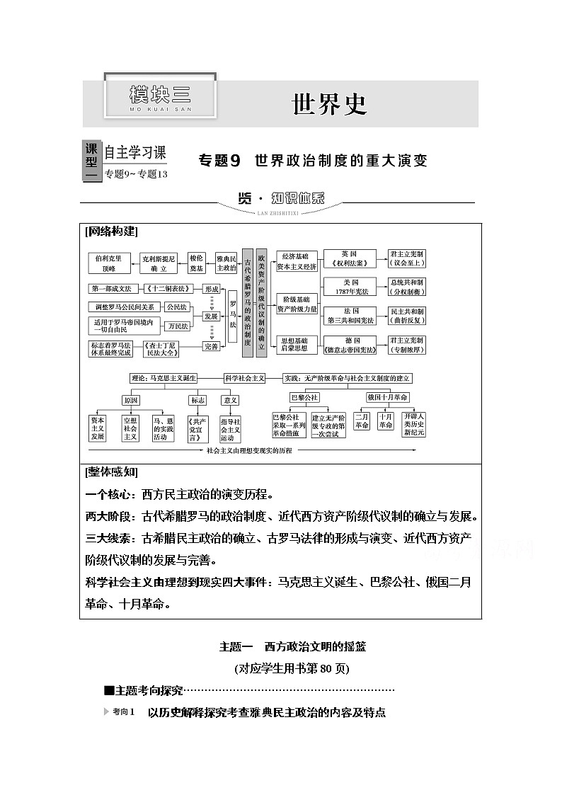 2020新课标高考历史二轮专题版教师用书：模块3专题9　世界政治制度的重大演变01