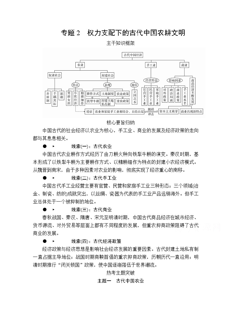2020历史专题版大二轮专题复习冲刺教师用书习题检测：下篇模块一专题2权力支配下的古代中国农耕文明01