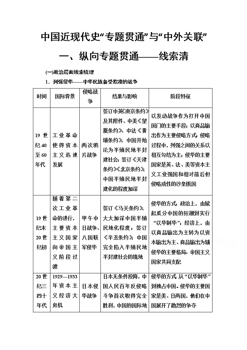 2020历史二轮通史版教师用书：第1部分第2篇中国近现代史“专题贯通”与“中外关联”第1页