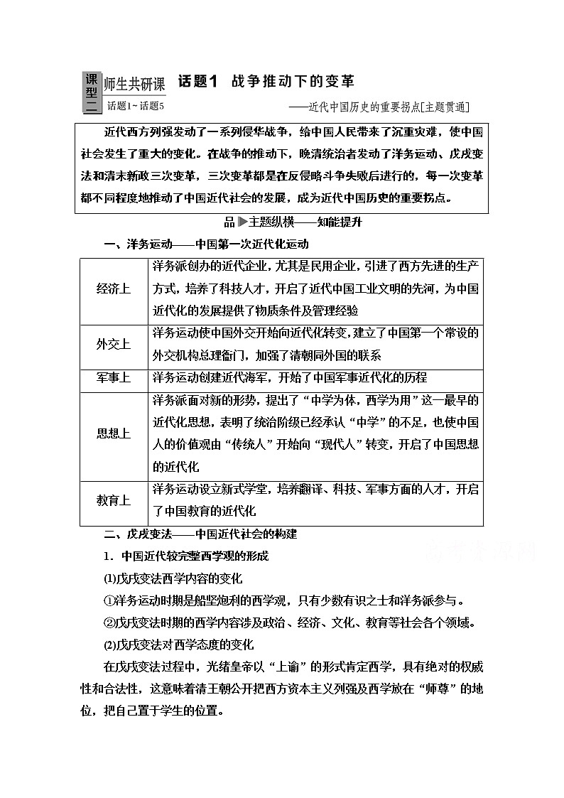 2020历史二轮专题版教师用书：第1部分模块2话题1战争推动下的变革01
