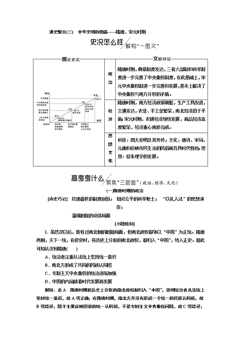 2019版二轮复习历史通史版讲义：通史整合（三）第一板块中华文明的鼎盛——隋唐、宋元时期第1页