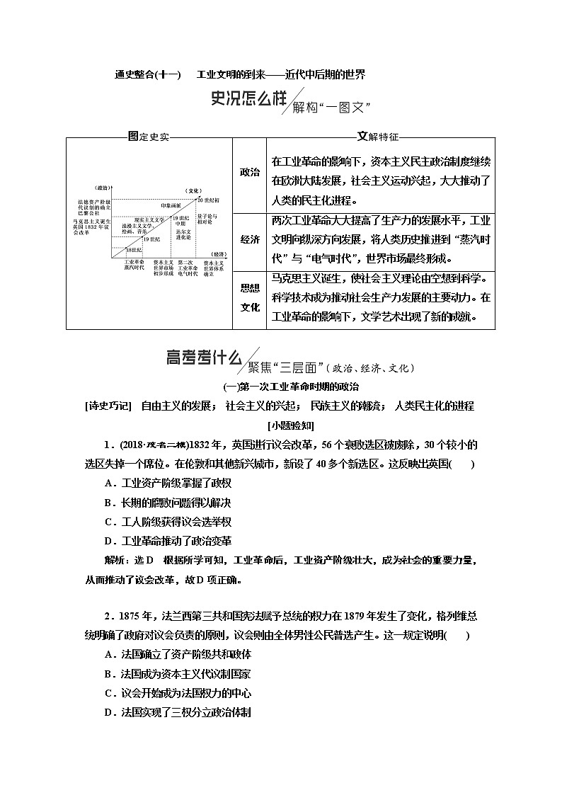 2019版二轮复习历史通史版讲义：通史整合（十一）第三板块工业文明的到来——近代中后期的世界第1页