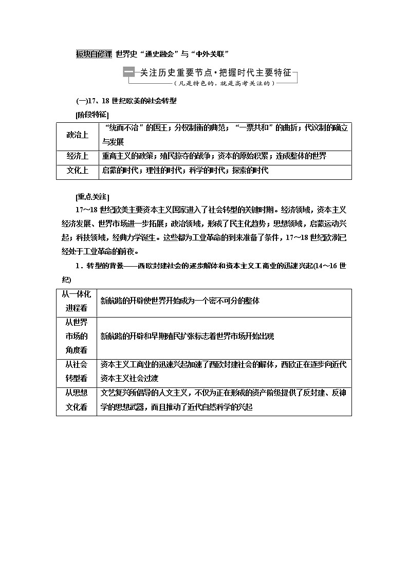 2019版二轮复习历史专题版讲义：板块三板块自修课第1页