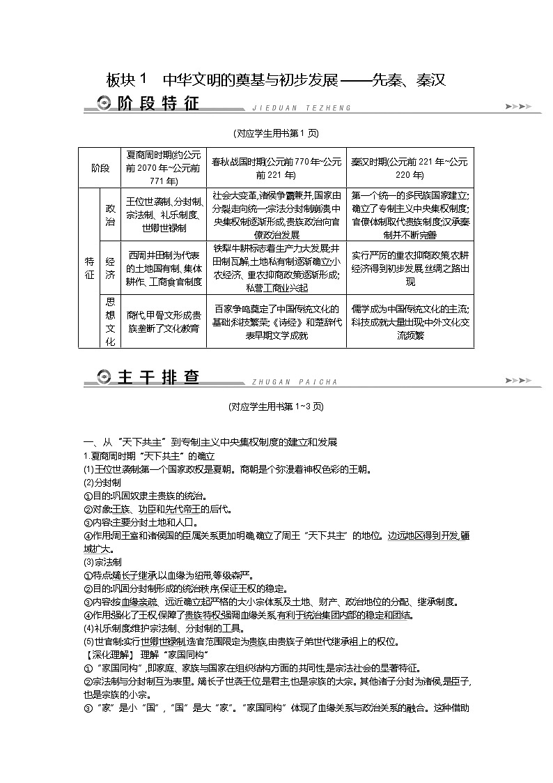2019届高三历史二轮复习（通史版）配套教案：板块1中华文明的奠基与初步发展——先秦、秦汉第1页