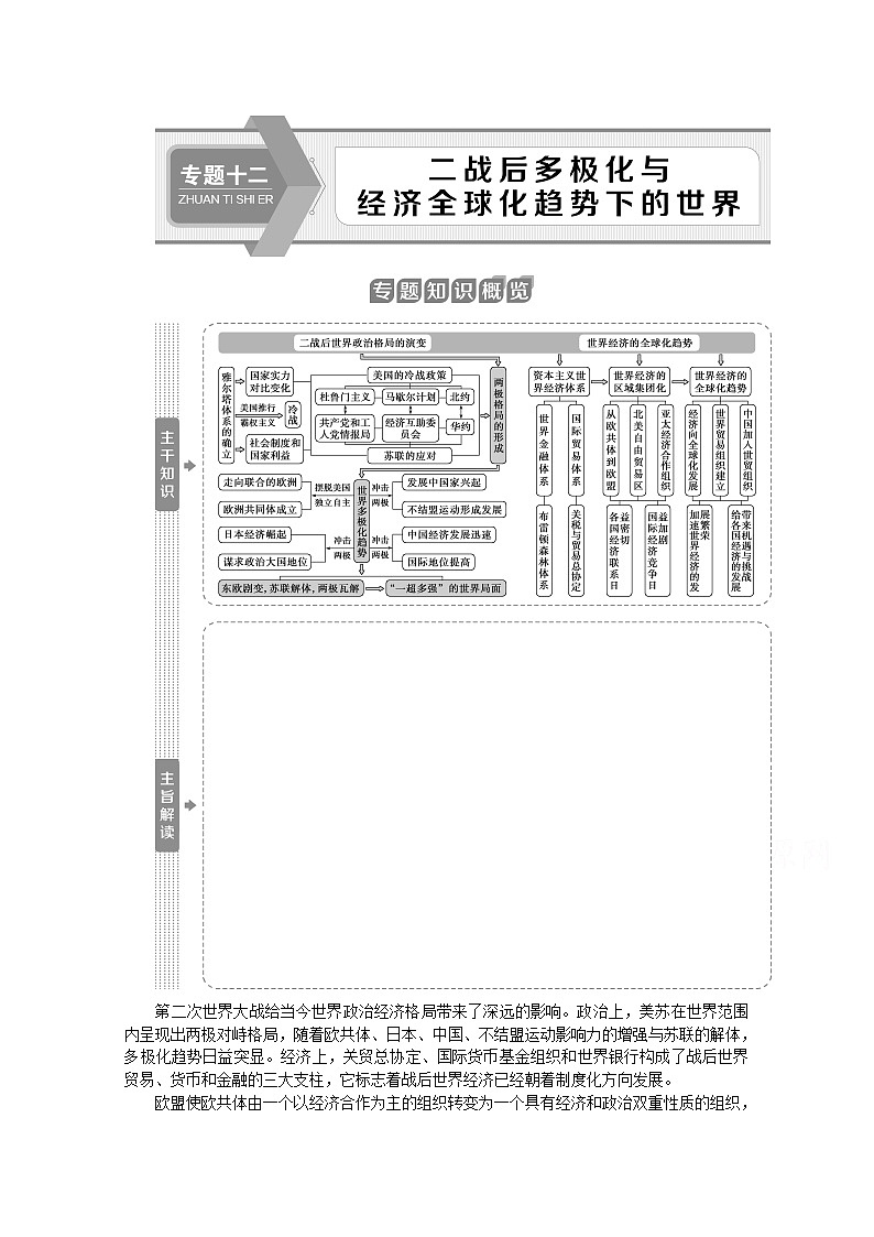 2020江苏高考历史二轮讲义：专题十二　二战后多极化与经济全球化趋势下的世界01