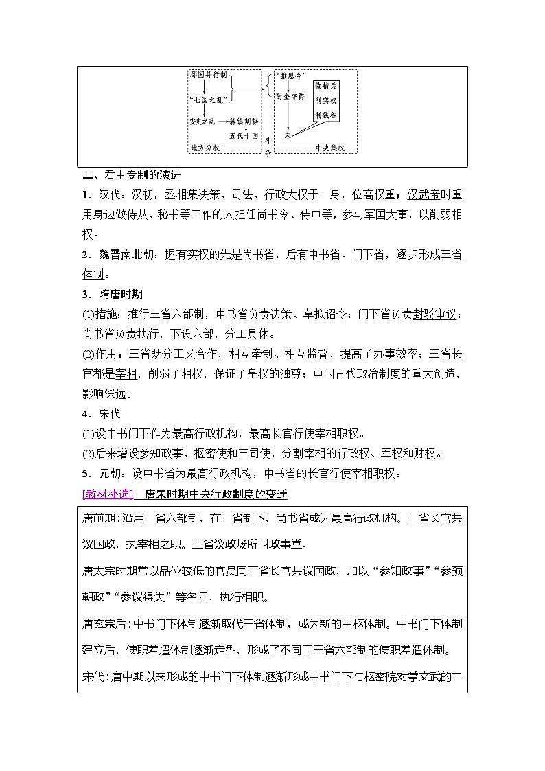 海南2019届高考历史一轮总复习教师用书：模块一第1单元第2讲　从汉至元政治制度的演变和明清君主专制的加强第2页
