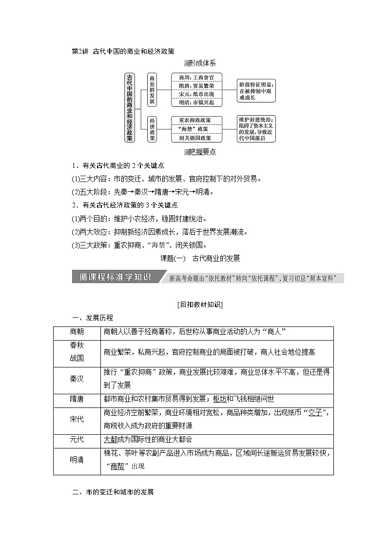 2020版高考新创新一轮复习历史人教版讲义：必修二第五单元第2讲　古代中国的商业和经济政策01