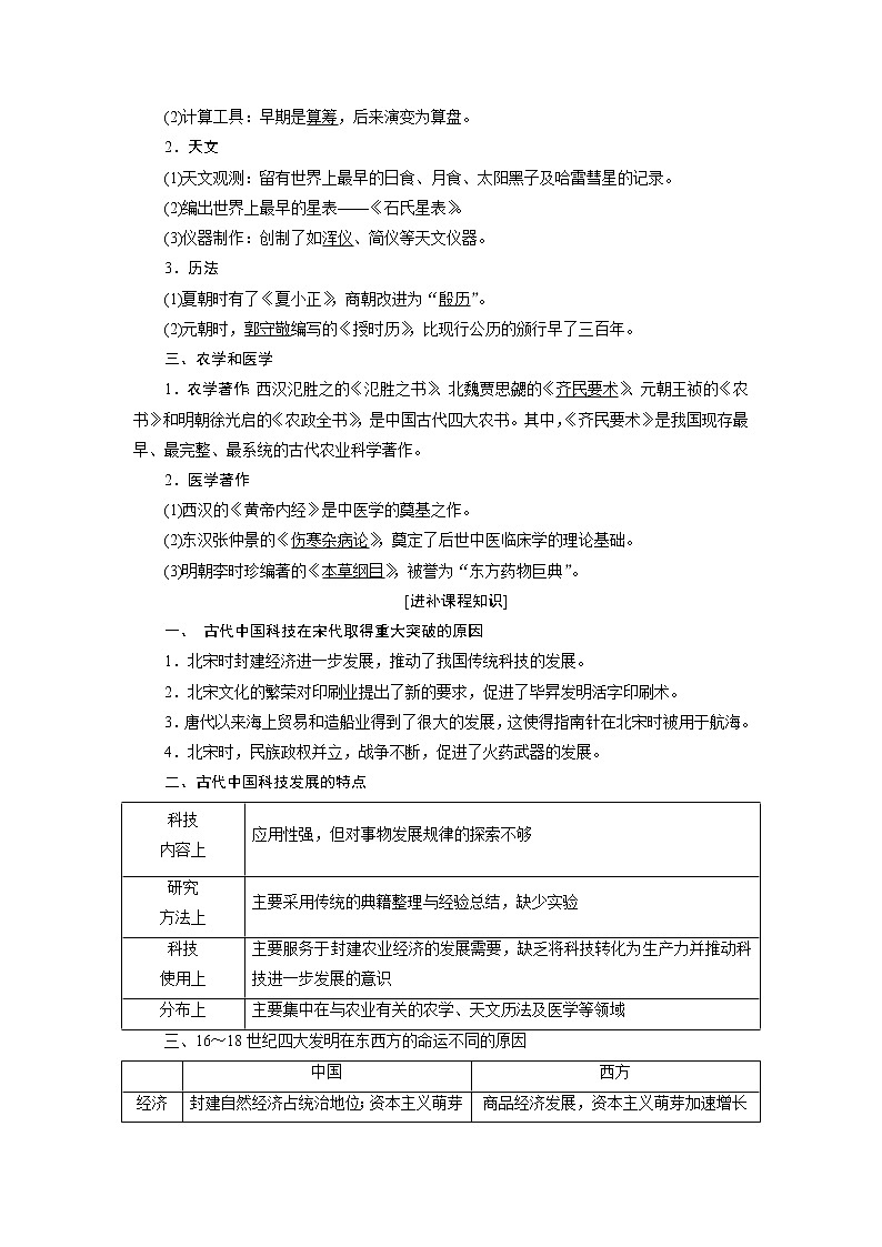 2020版高考新创新一轮复习历史人教版讲义：必修三第十一单元第1讲　古代中国的科学技术与文学艺术02