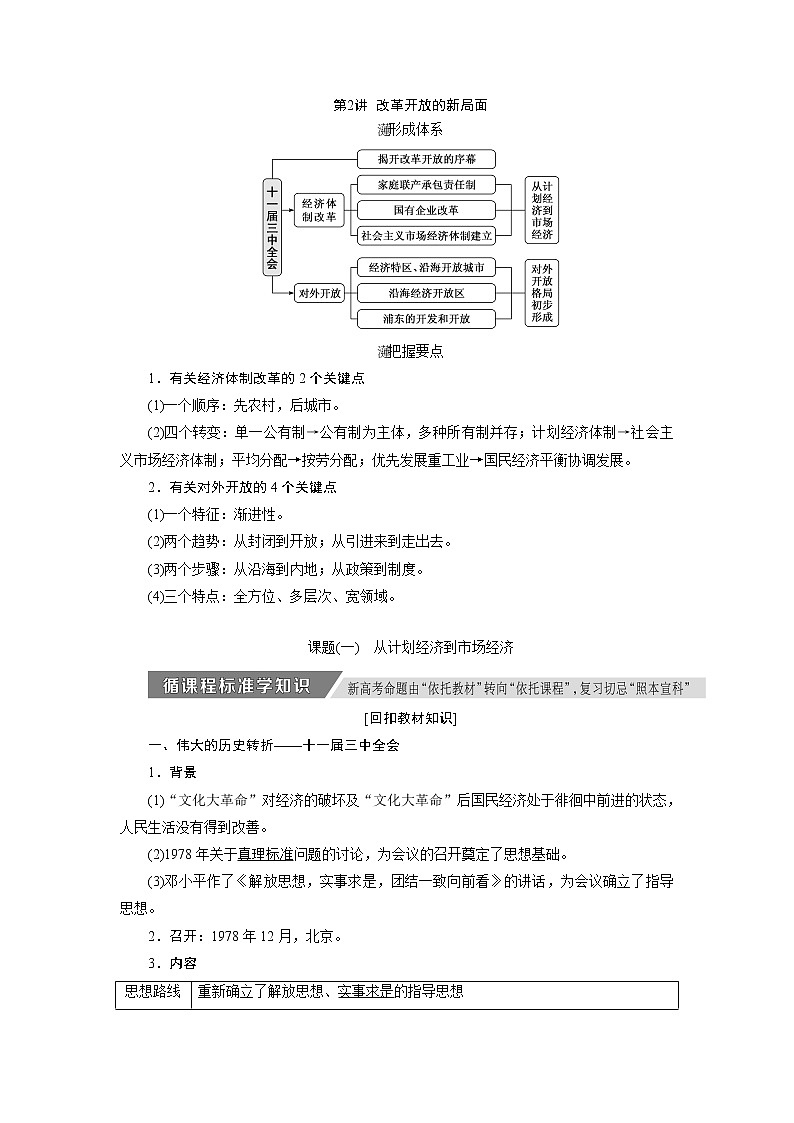 2020版高考新创新一轮复习历史人教版讲义：必修二第八单元第2讲　改革开放的新局面01