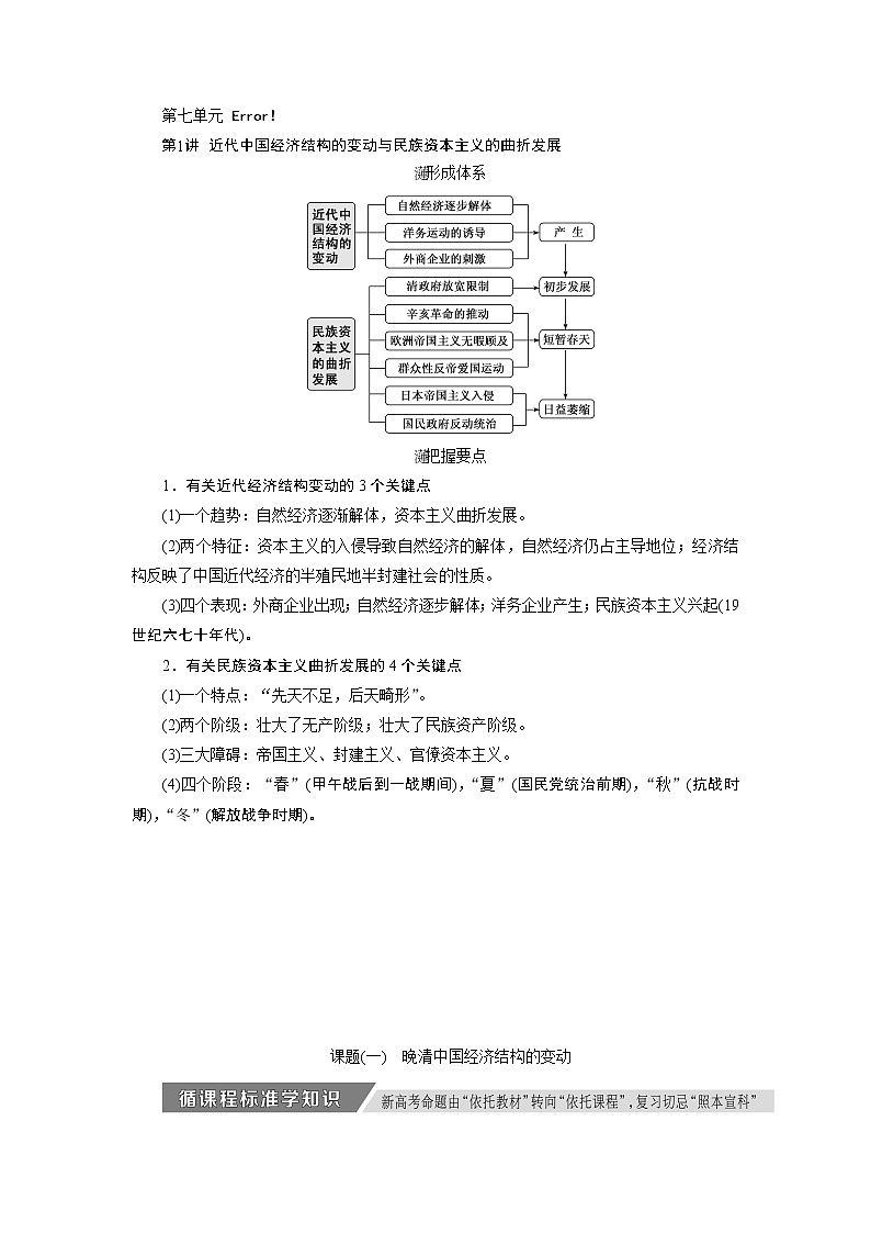 2020版高考新创新一轮复习历史人教版讲义：必修二第七单元第1讲　近代中国经济结构的变动与民族资本主义的曲折发展01