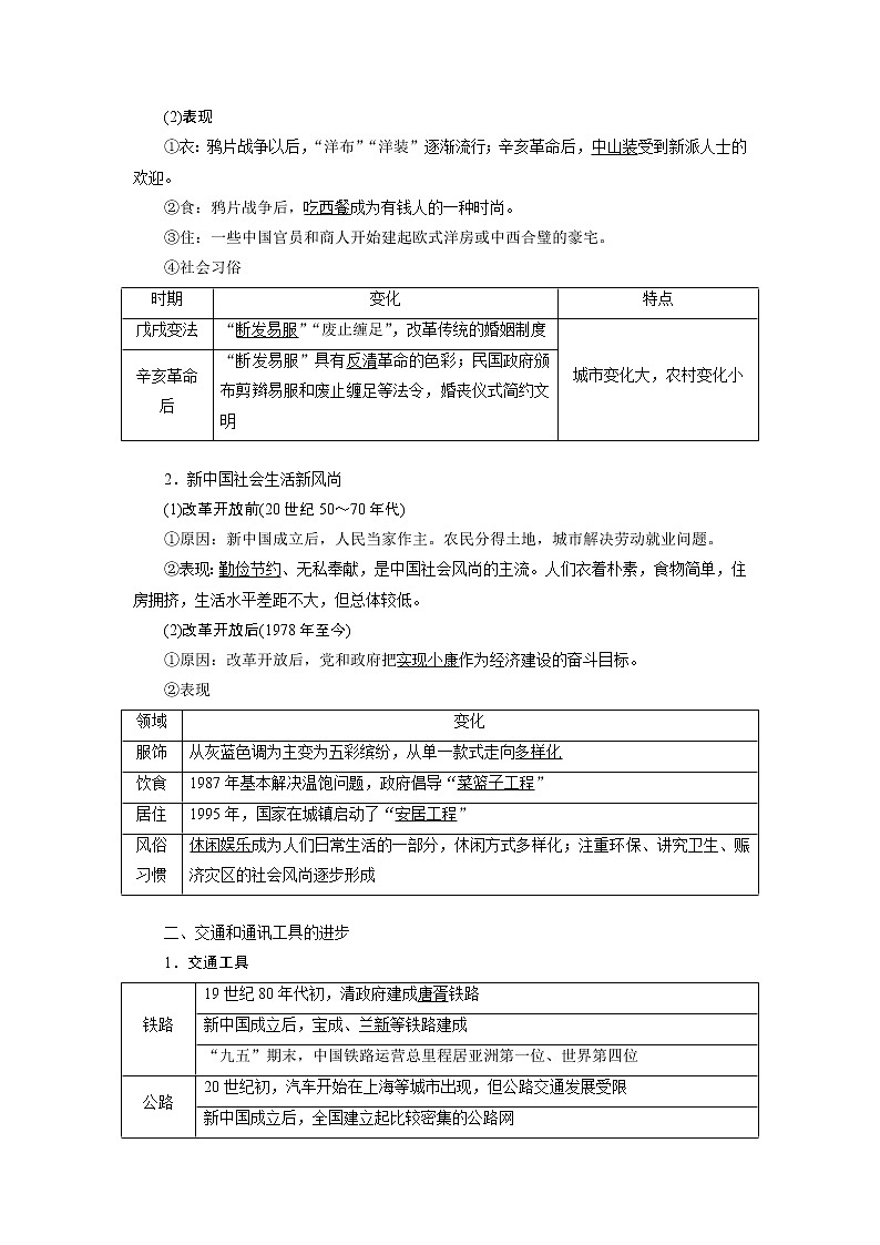 2020版高考新创新一轮复习历史人教版讲义：必修二第七单元第2讲　中国近现代社会生活的变迁02