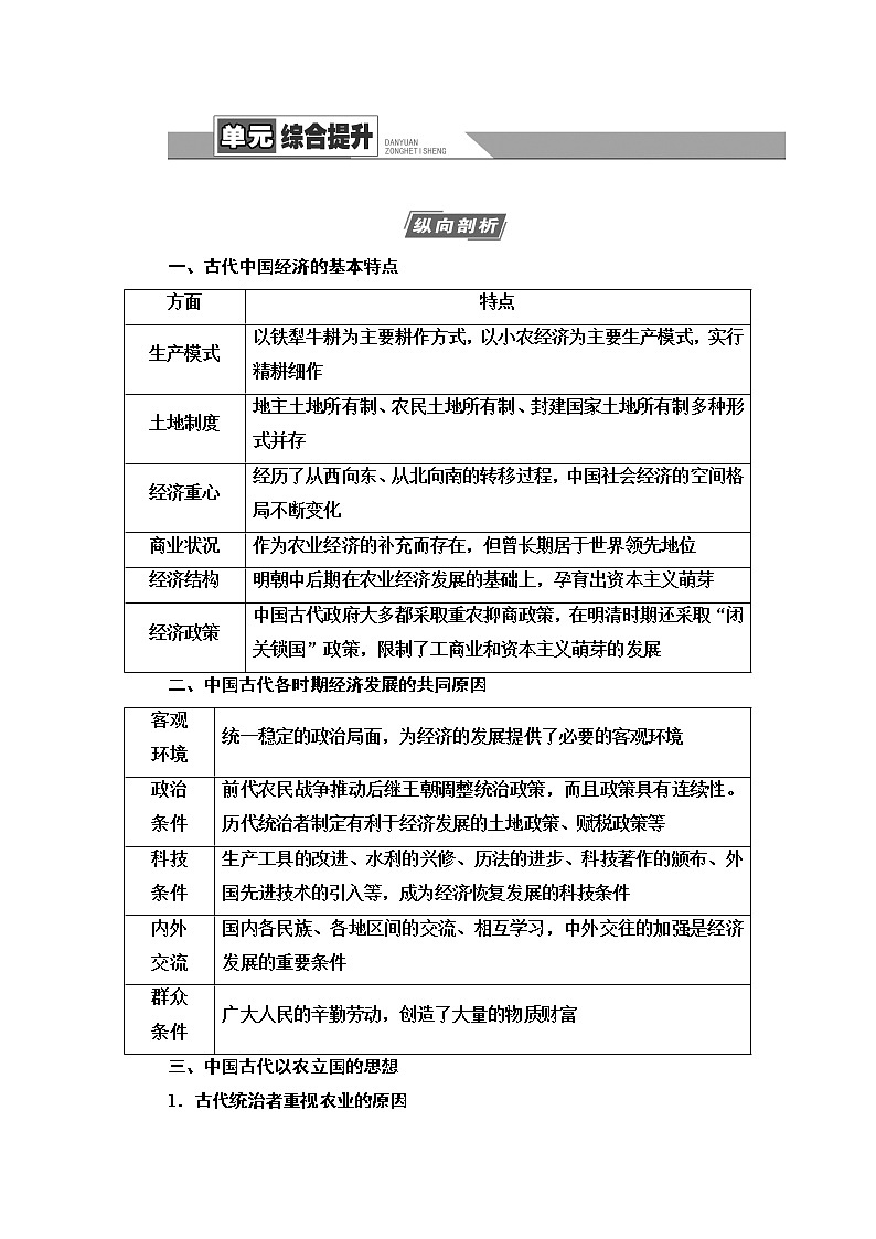 2021新高考岳麓版一轮历史总复习教师用书：模块2第6单元单元综合提升01
