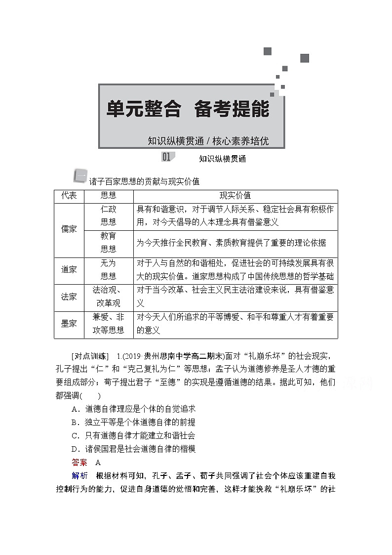 2021高三历史通史一轮（经典版）教师用书：第1单元　古代中华文明的起源与奠基——先秦　备考提能01