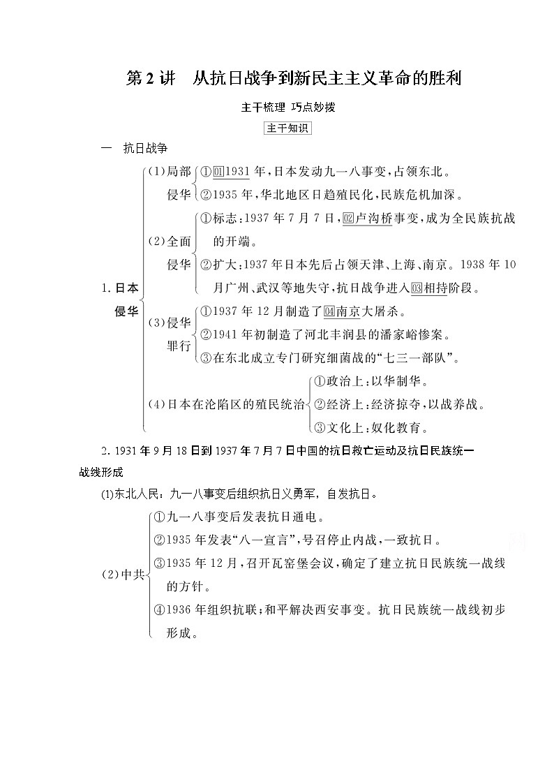 2021高三历史通史一轮（经典版）教师用书：第8单元　第2讲　从抗日战争到新民主主义革命的胜利01