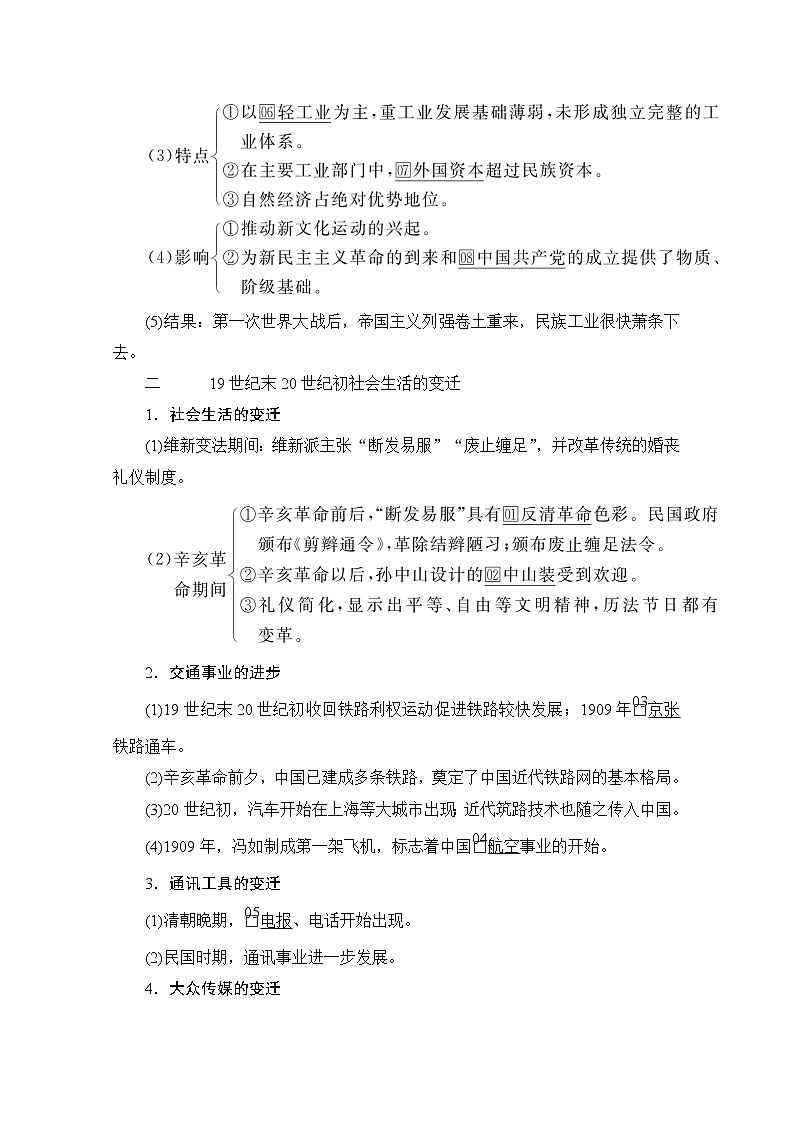 2021高三历史通史一轮（经典版）教师用书：第7单元　第3讲　1894－1919年间民族工业的发展与社会生活及习俗的变迁02