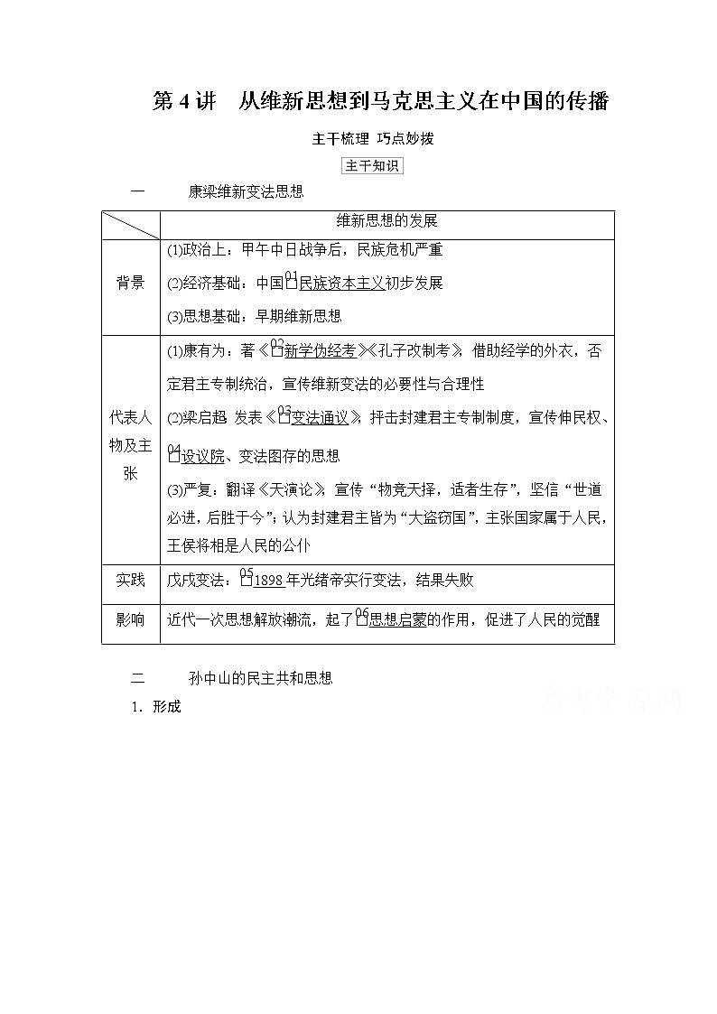2021高三历史通史一轮（经典版）教师用书：第7单元　第4讲　从维新思想到马克思主义在中国的传播第1页