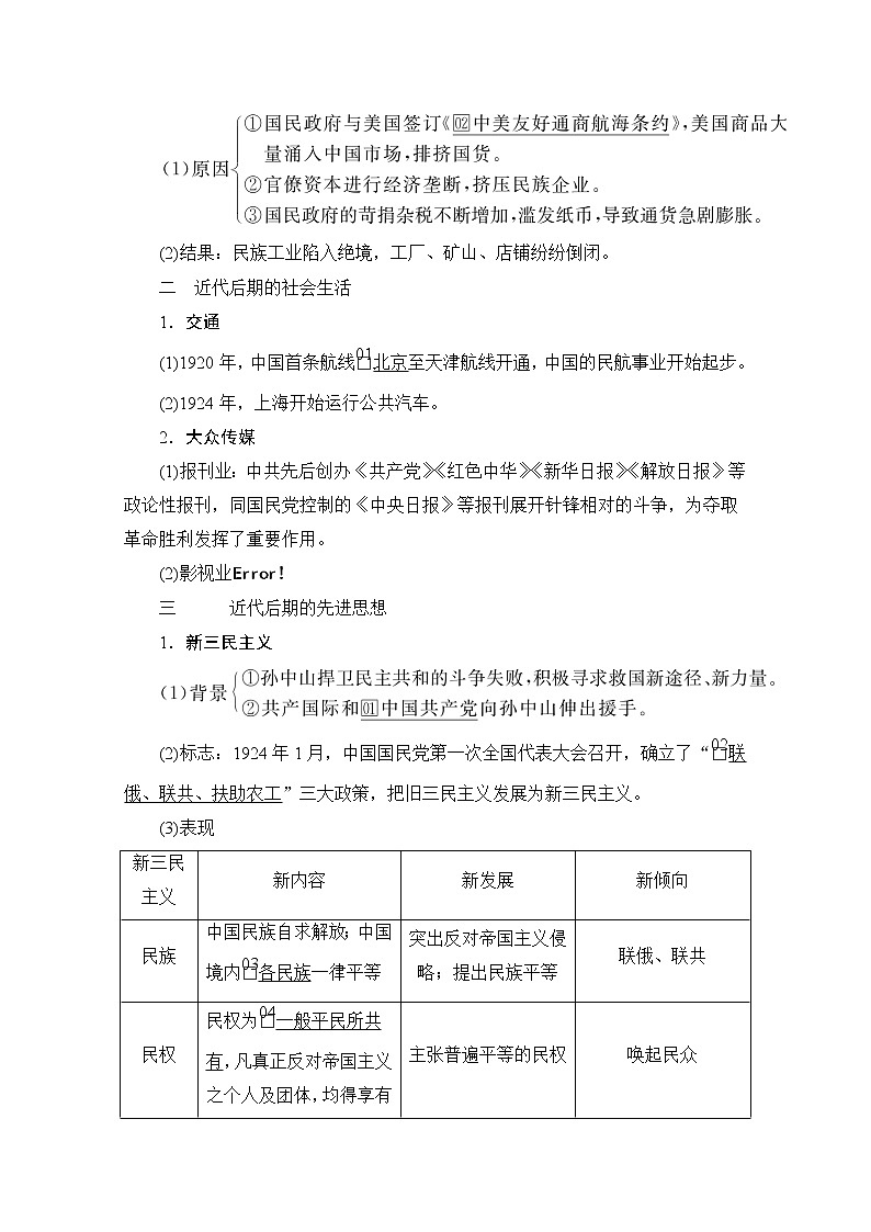 2021高三历史通史一轮（经典版）教师用书：第8单元　第3讲　近代后期的民族工业、社会生活与思想文化02