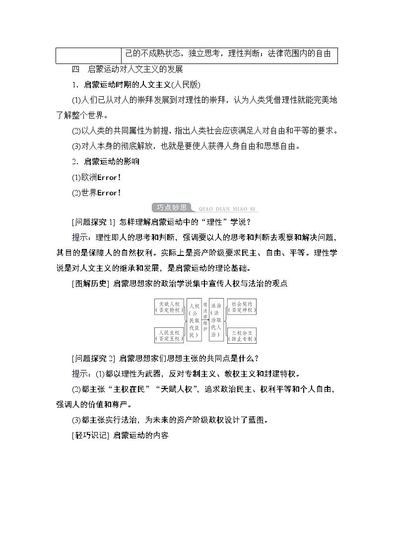 2021高三历史通史一轮（经典版）教师用书：第12单元第3讲　启蒙运动02