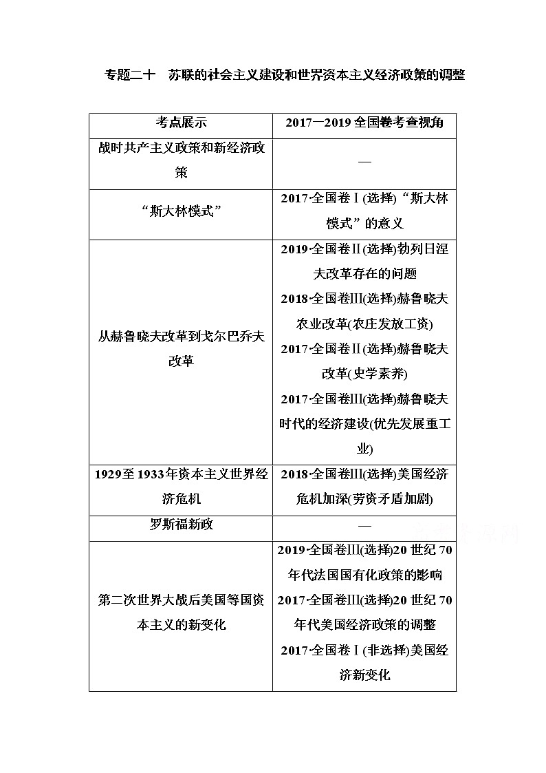 2021高考历史一轮复习教师用书：专题二十第46讲　从战时共产主义政策到“斯大林模式”01