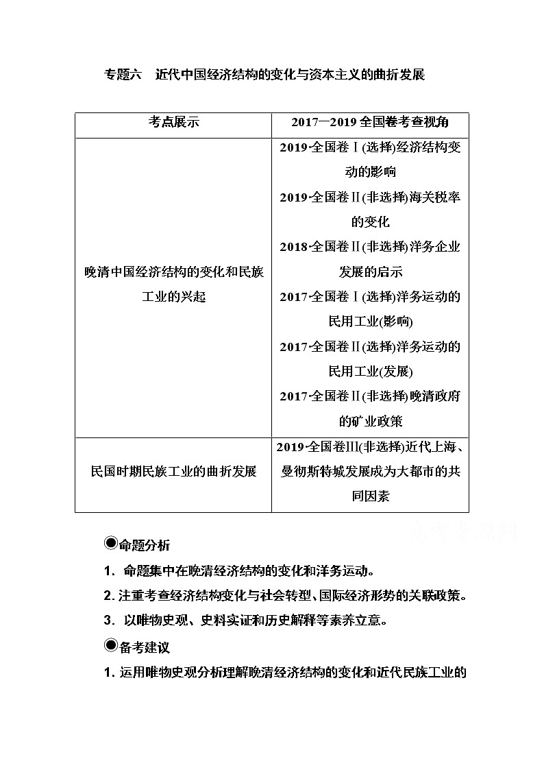 2021高考历史一轮复习教师用书：专题六第19讲　晚清中国经济结构的变化第1页