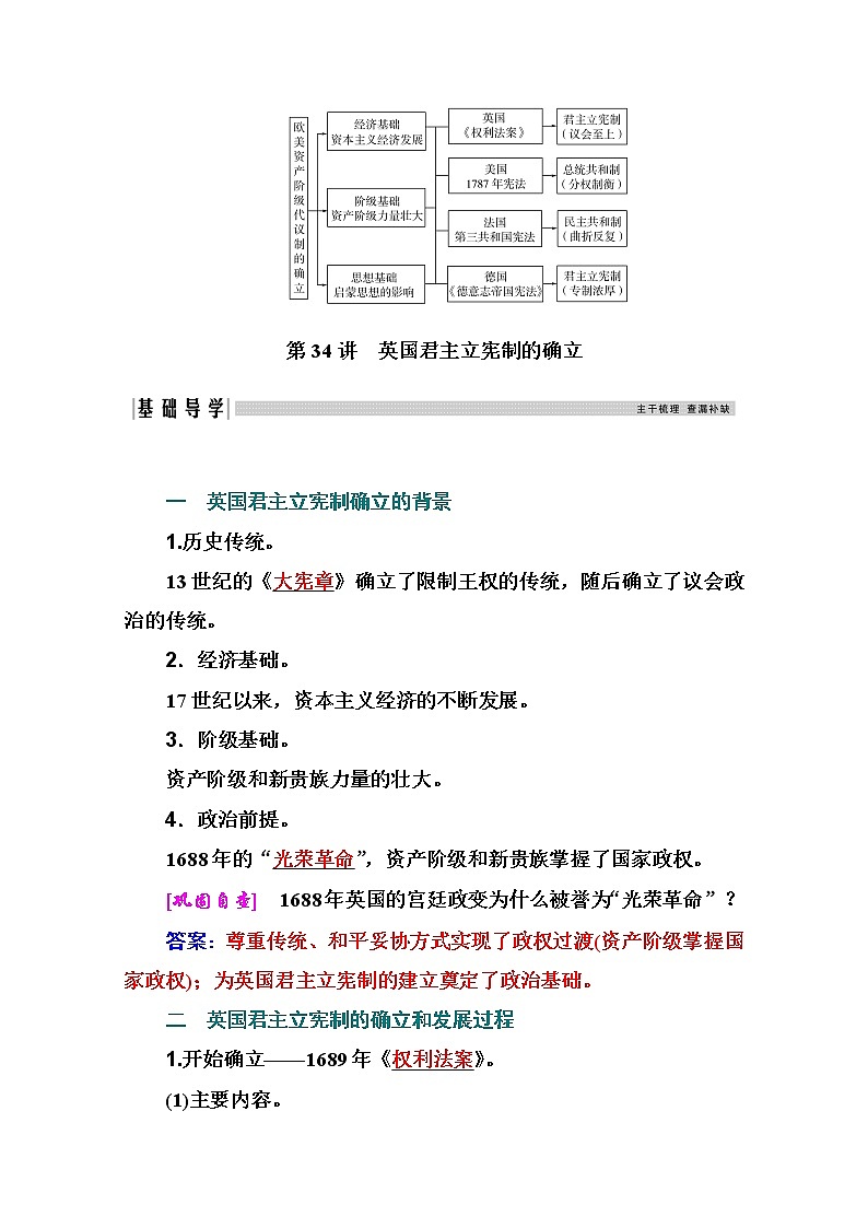 2021高考历史一轮复习教师用书：专题十四第34讲　英国君主立宪制的确立02