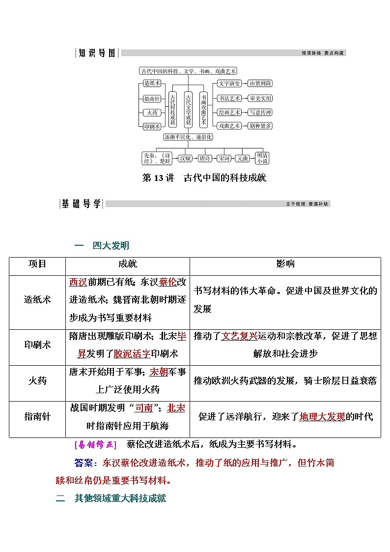2021高考历史一轮复习教师用书：专题四第13讲　古代中国的科技成就第2页