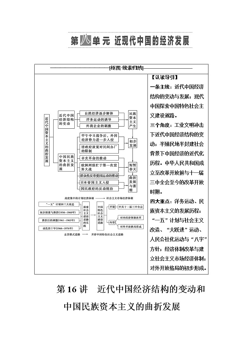 2021高考江苏专用历史一轮点复习教师用书：模块2第8单元第16讲　近代中国经济结构的变动和中国民族资本主义的曲折发展第1页