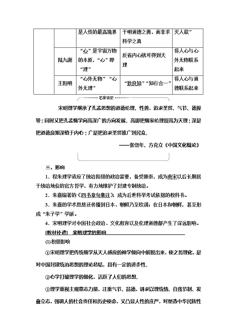 2021高考江苏专用历史一轮点复习教师用书：模块3第11单元第23讲　宋明理学及明清之际活跃的儒家思想第2页