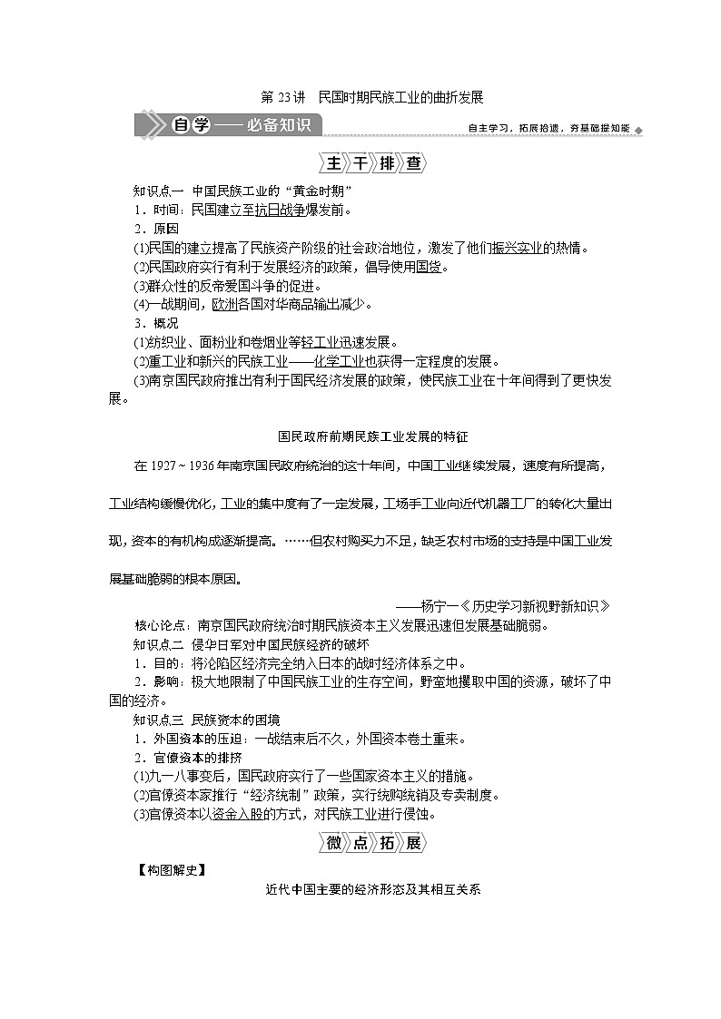 2021版新高考地区选考历史（岳麓版专题史）一轮复习讲义：第23讲　民国时期民族工业的曲折发展01