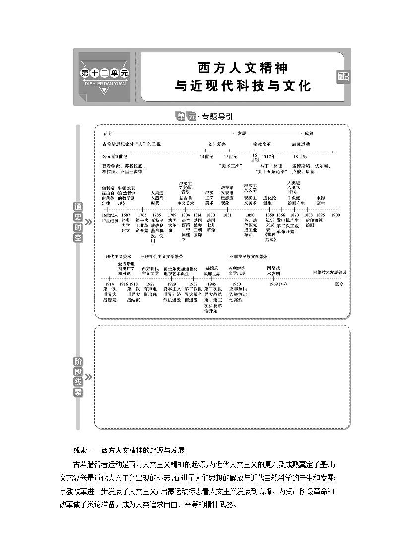 2021版新高考地区选考历史（岳麓版专题史）一轮复习讲义：第37讲　西方人文精神的起源与文艺复兴01
