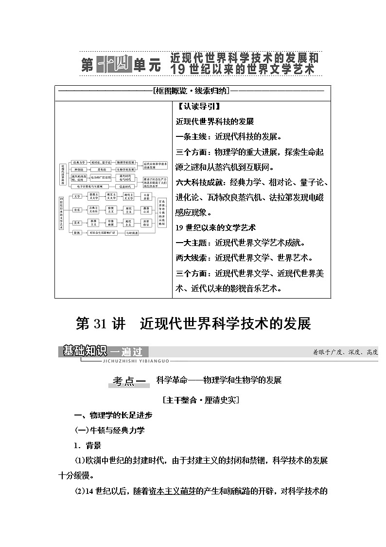 2021版高考历史大一轮复习北师大版讲义：模块3第14单元第31讲　近现代世界科学技术的发展01