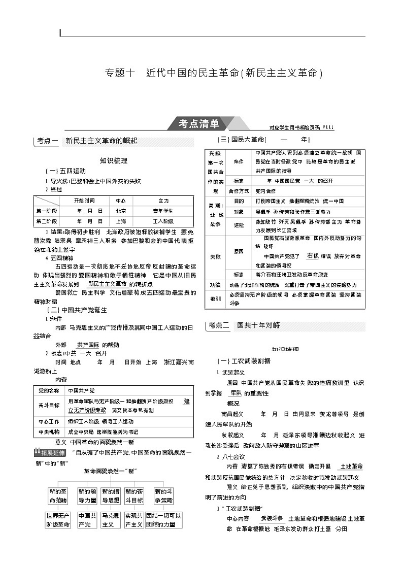 2019高考历史总复习（新课标1专用人民版）一轮复习讲义：专题十　近代中国的民主革命（新民主主义革命）第1页