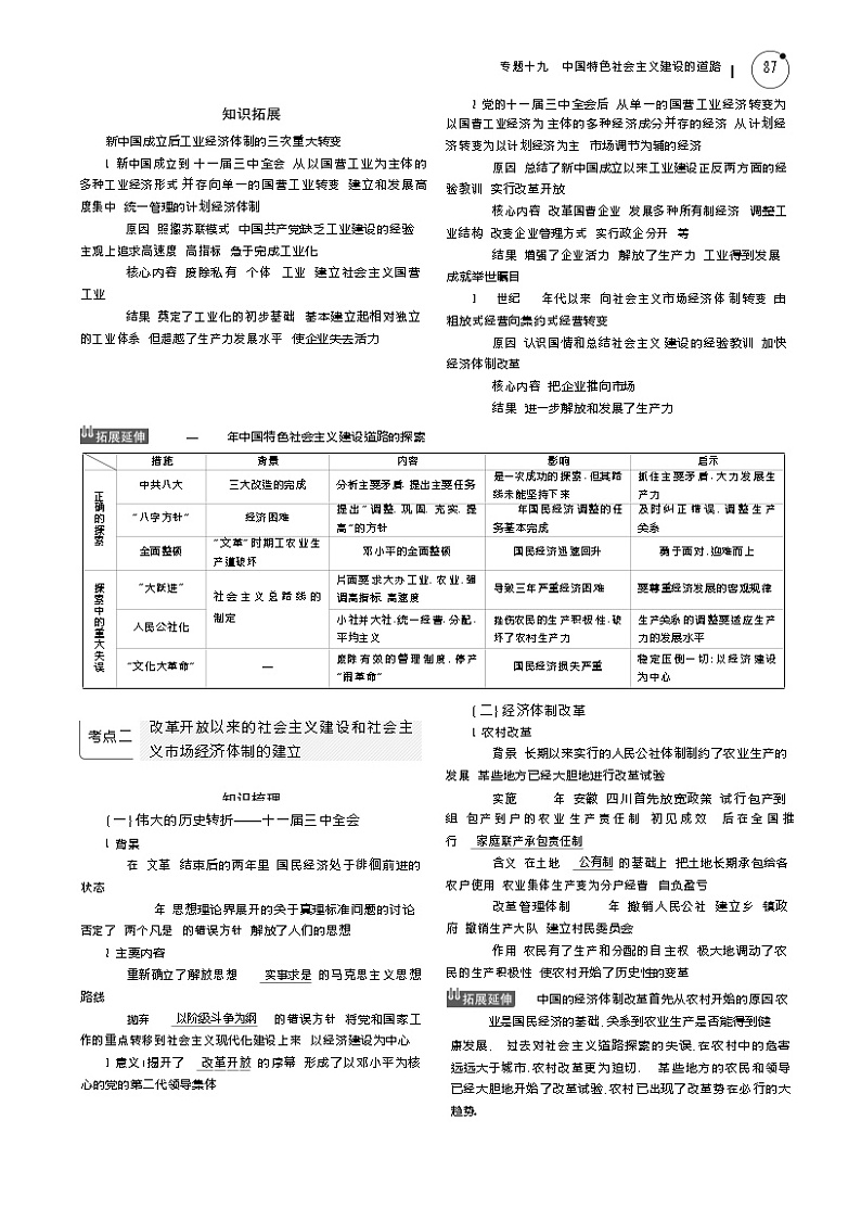 2019高考历史总复习（新课标1专用人民版）一轮复习讲义：专题十九　中国特色社会主义建设的道路第2页