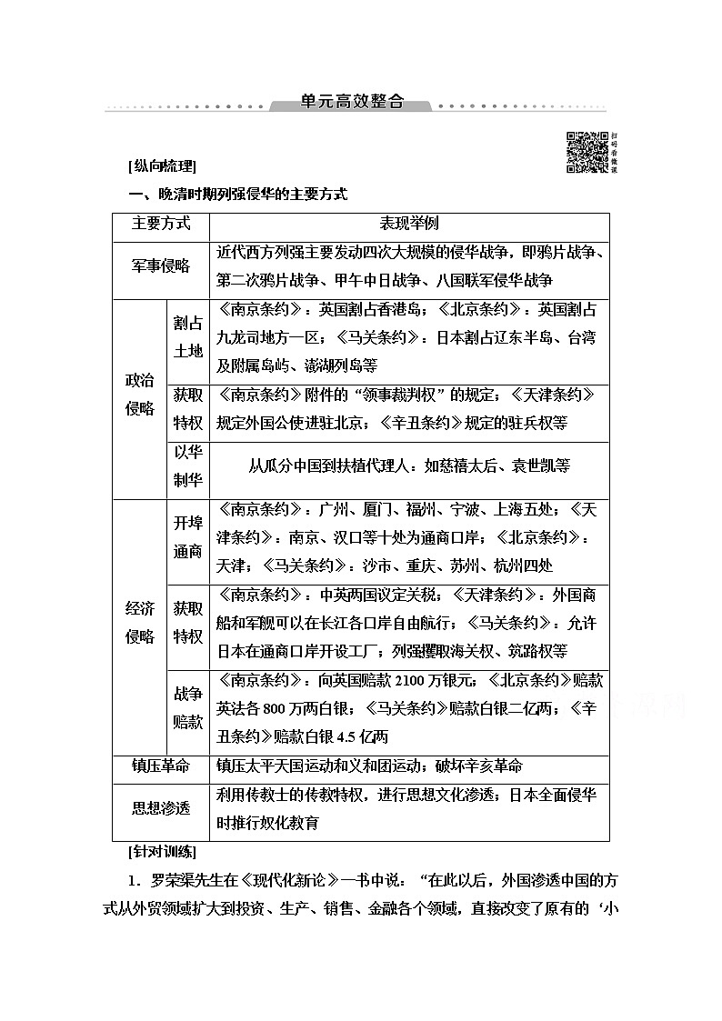 2020版高考历史一轮复习通史版教学案：第2部分第4单元单元高效整合01