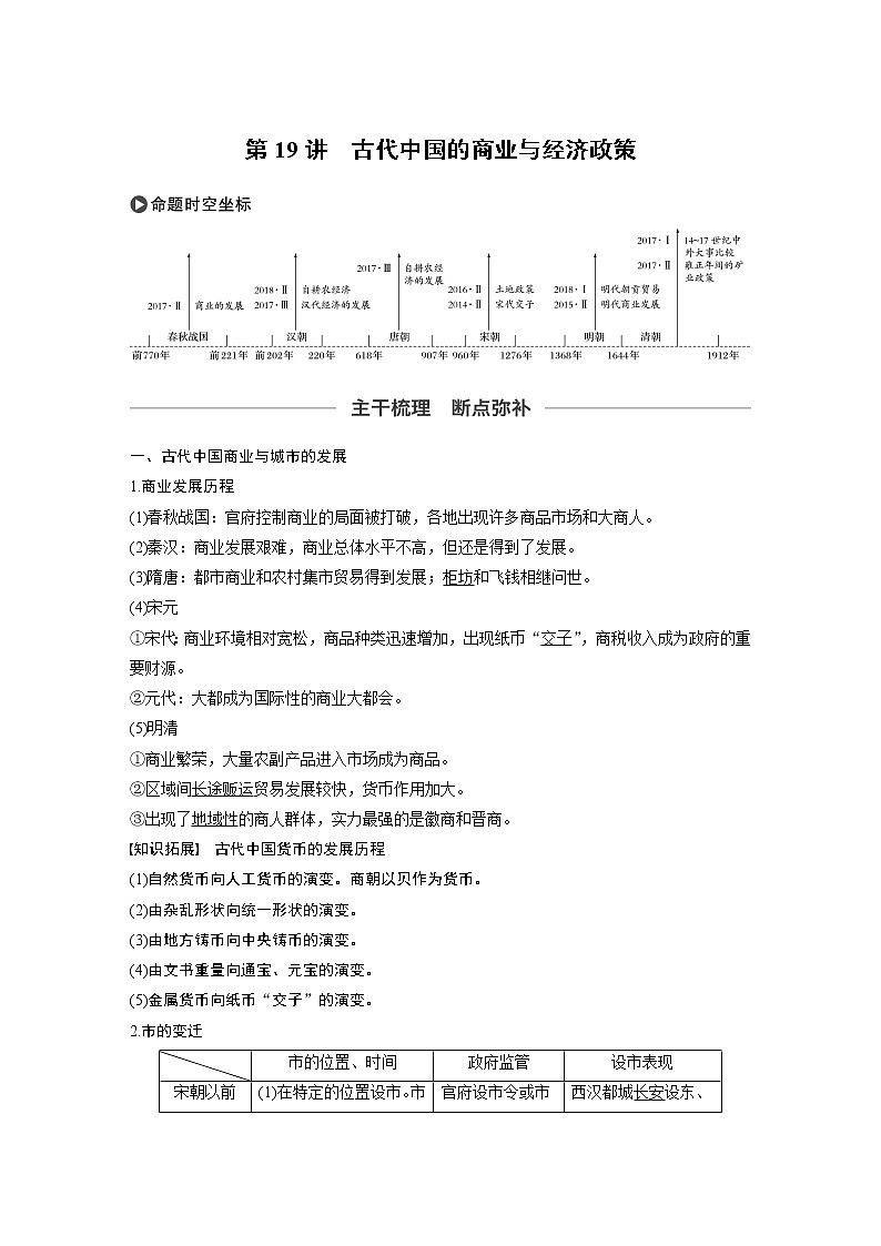 2020版高考历史大一轮人教版讲义：必修2第六单元第19讲古代中国的商业与经济政策01