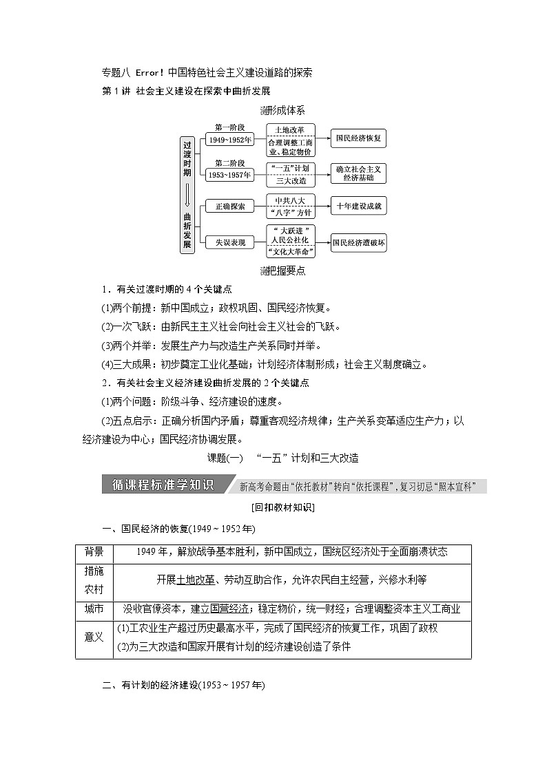 2020版高考历史新创新一轮复习人民版讲义：必修二专题八第1讲　社会主义建设在探索中曲折发展01