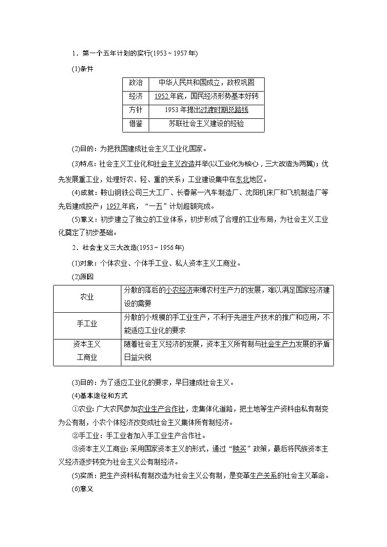 2020版高考历史新创新一轮复习人民版讲义：必修二专题八第1讲　社会主义建设在探索中曲折发展02
