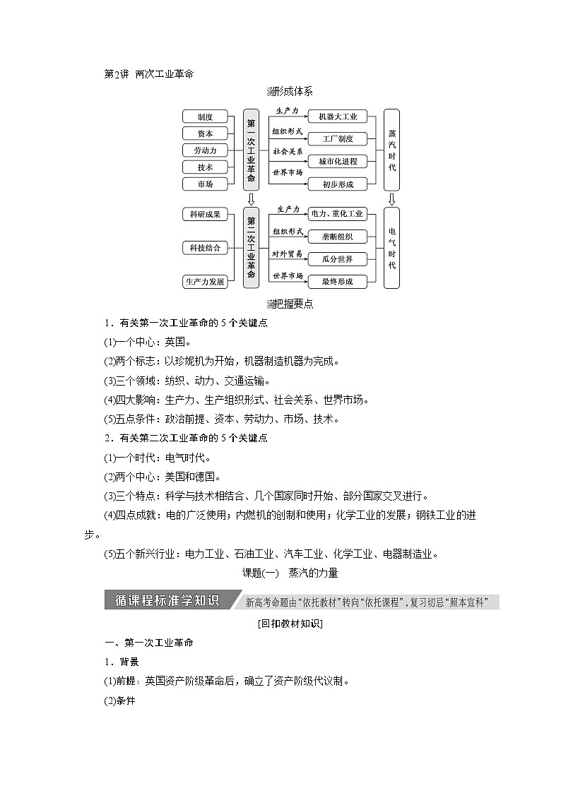 2020版高考历史新创新一轮复习人民版讲义：必修二专题九第2讲　两次工业革命01