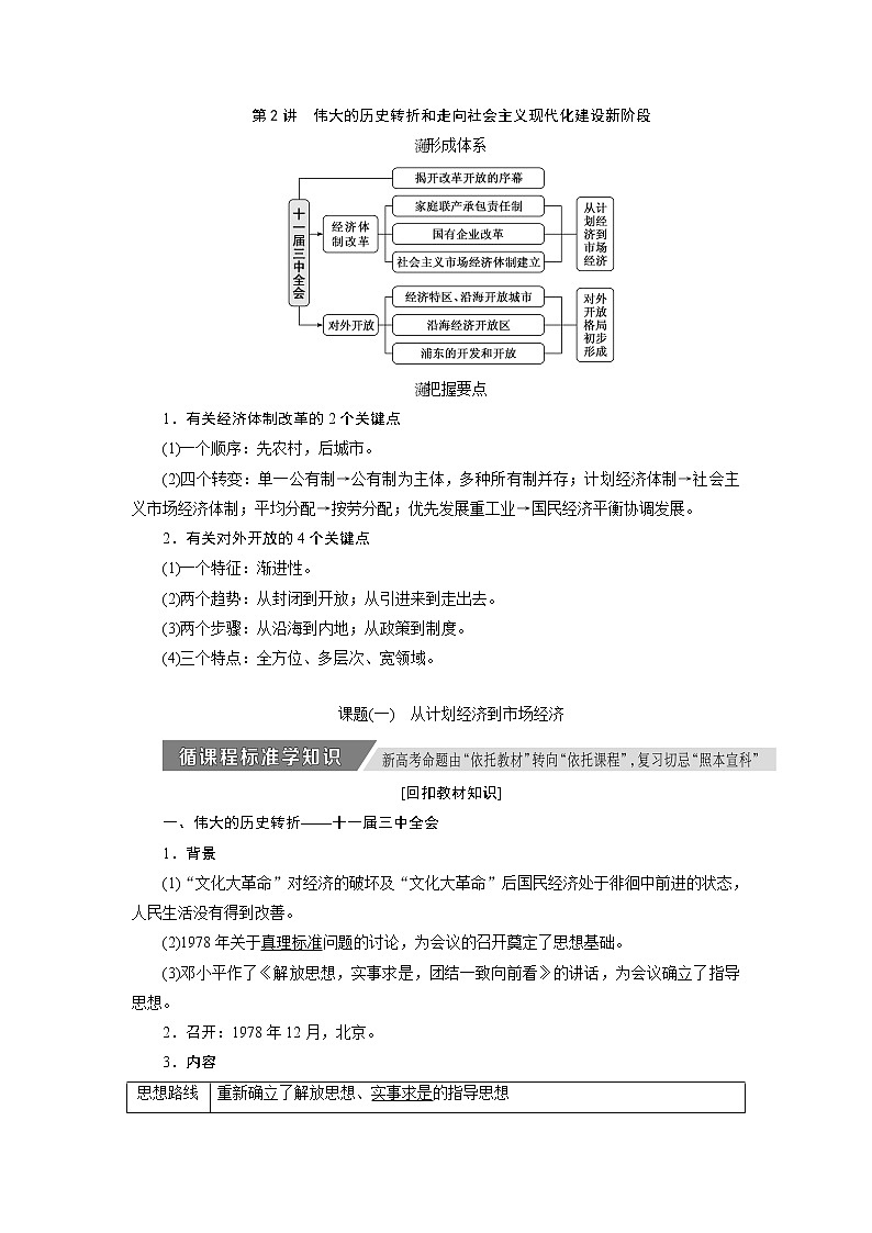 2020版高考历史新创新一轮复习人民版讲义：必修二专题八第2讲　伟大的历史转折和走向社会主义现代化建设新阶段01